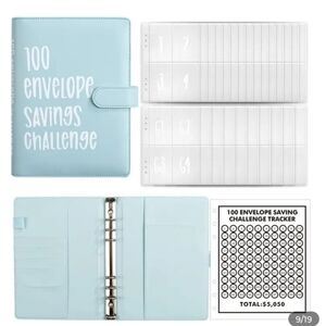 Budget Planner 100 Envelope Savings Challenge Binder - Light Blue